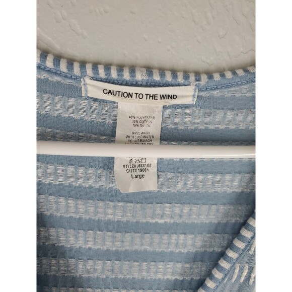 Caution To The Wind Blue White Faux Wrap Mini Dress Size Large - Picture 4 of 5